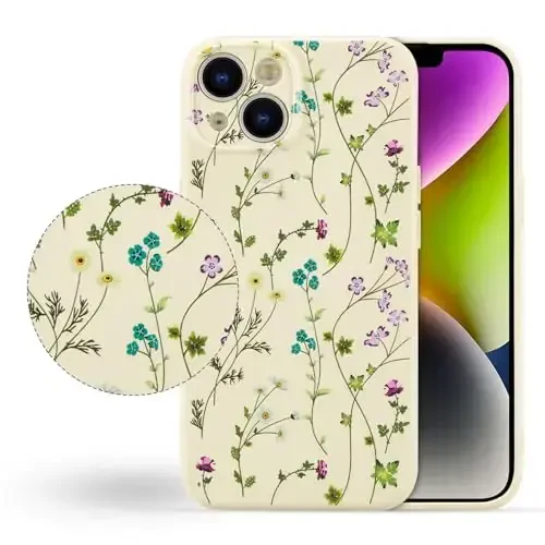 RALEAVO iPhone 14 uchun gul naqshli g'ilof, qizlar uchun suyuq silikonli chiroyli gul shoxli qopqoq Ayollar uchun nozik yumshoq rezina himoya telefon qutisi iPhone 14 uchun (6.1