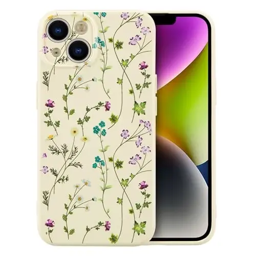 RALEAVO iPhone 14 uchun gul naqshli g'ilof, qizlar uchun suyuq silikonli chiroyli gul shoxli qopqoq Ayollar uchun nozik yumshoq rezina himoya telefon qutisi iPhone 14 uchun (6.1