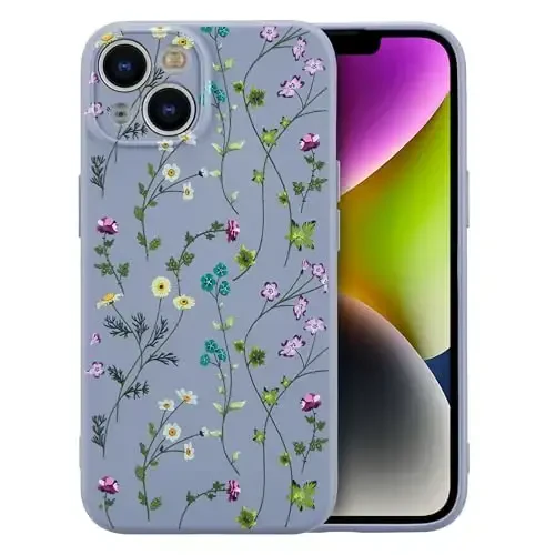 RALEAVO iPhone 14 uchun gul naqshli g'ilof, qizlar va ayollar uchun chiroyli gul shoxli suyuq silikon qopqoq, iPhone 14 (6.1
