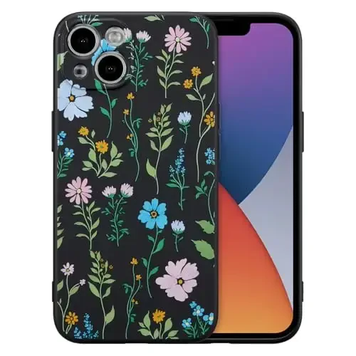 RALEAVO iPhone 14 uchun gul naqshli g‘ilof, suyuq silikon qopqoq, qizlar va ayollar uchun yoqimli gul kosmos naqshli nozik yumshoq rezina himoya g‘ilofi iPhone 14 (6.1