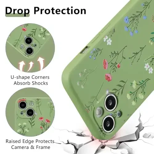 RALEAVO iPhone 14 uchun gul naqshli suyuq silikonli g'ilof, qizlar va ayollar uchun gul ромашками naqshli yoqimli telefon g'ilofi, iPhone 14 uchun ingichka yumshoq rezina himoya telefon g'ilofi (6,1