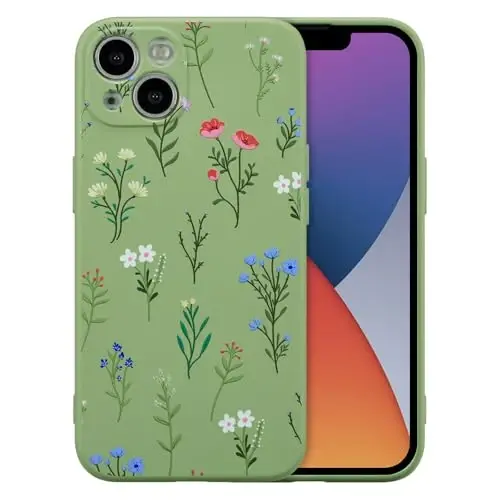 RALEAVO iPhone 14 uchun gul naqshli suyuq silikonli g'ilof, qizlar va ayollar uchun gul ромашками naqshli yoqimli telefon g'ilofi, iPhone 14 uchun ingichka yumshoq rezina himoya telefon g'ilofi (6,1