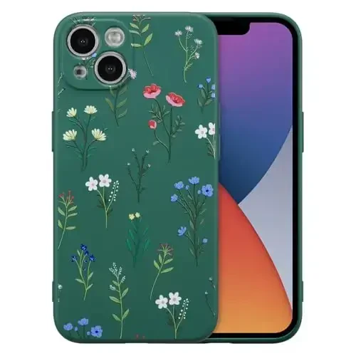 RALEAVO iPhone 14 uchun gulli g‘ilof, suyuq silikon qopqoq, qizlar uchun gulli ромашка naqshli yoqimli telefon qopqog‘i, ayollar uchun ingichka yumshoq rezina himoya telefon qopqog‘i iPhone 14 uchun (6,1