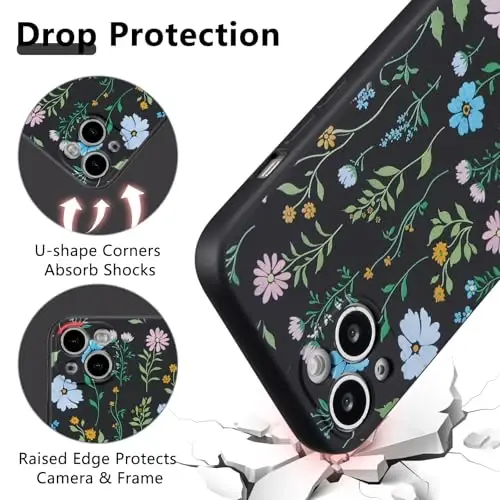 RALEAVO Floral Case for iPhone 15,Liquid Silicone Cover with Flower Cosmos Pattern Cute Phone Cover for Girls Women Slim Soft Rubber Protective Phone Case for iPhone 15 (6.1
