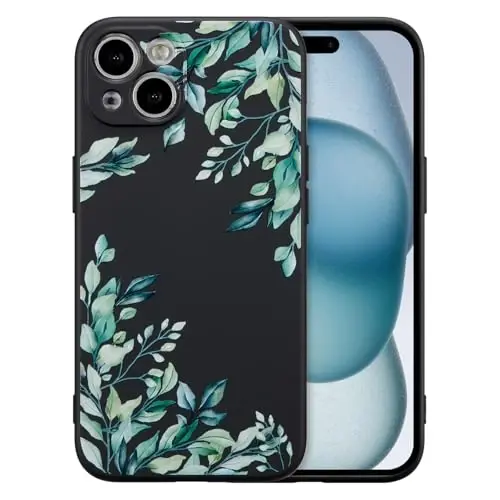 RALEAVO Case for iPhone 15,Liquid Silicone Cover with Cute Leaves Pattern Floral Phone Cover for Girls Women Slim Soft Rubber Protective Phone Case for iPhone 15 (6.1