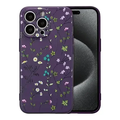 RALEAVO Floral Case for iPhone 15 Pro Max,Liquid Silicone Cover with Flower Branch Pattern Cute Case for Girls Women Slim Soft Rubber Protective Phone Cover for iPhone 15 Pro Max (6.7