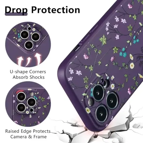 RALEAVO Floral Case for iPhone 15 Pro Max,Liquid Silicone Cover with Flower Branch Pattern Cute Case for Girls Women Slim Soft Rubber Protective Phone Cover for iPhone 15 Pro Max (6.7