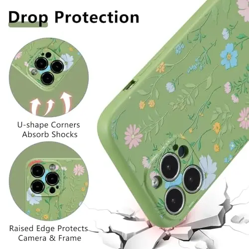 RALEAVO Floral Case for iPhone 15 Pro Max,Liquid Silicone Cover with Flower Cosmos Pattern Cute Phone Cover for Girls Women Slim Soft Rubber Protective Phone Case for iPhone 15 Pro Max (6.7