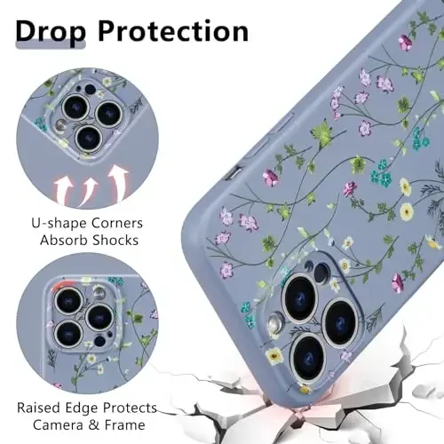 RALEAVO Floral Case for iPhone 15 Pro Max,Liquid Silicone Cover with Cute Flower Branch Pattern for Girls Women Slim Soft Rubber Protective Phone Case for iPhone 15 Pro Max (6.7