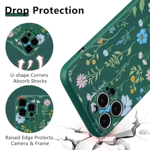RALEAVO Floral Case for iPhone 15 Pro Max,Liquid Silicone Cover with Flower Cosmos Pattern Cute Phone Cover for Girls Women Slim Soft Rubber Protective Phone Case for iPhone 15 Pro Max 6.7