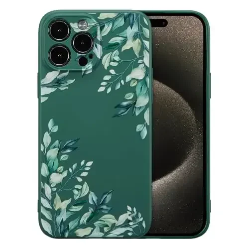 RALEAVO Case for iPhone 15 Pro Max,Liquid Silicone Cover with Cute Leaves Pattern Floral Phone Cover for Girls Women Slim Soft Rubber Protective Phone Case for iPhone 15 Pro Max (6.7