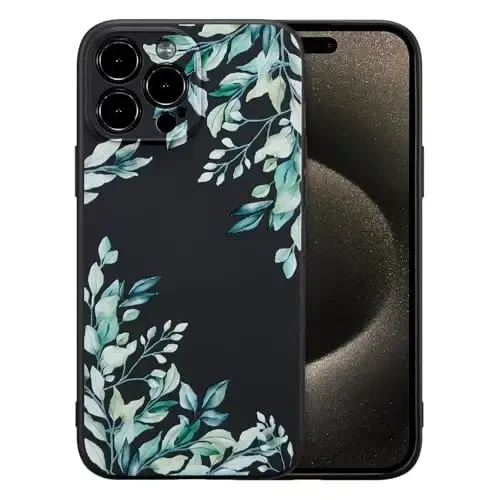 RALEAVO Case for iPhone 15 Pro Max,Liquid Silicone Cover with Cute Leaves Pattern Floral Phone Cover for Girls Women Slim Soft Rubber Protective Phone Case for iPhone 15 Pro Max (6.7