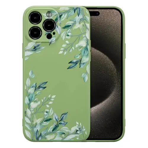 RALEAVO iPhone 15 Pro Max uchun g‘ilof, suyuq silikon qopqoq, qizlar ayollar uchun yoqimli barg naqshli gul telefon qopqog‘i, iPhone 15 Pro Max (6,7