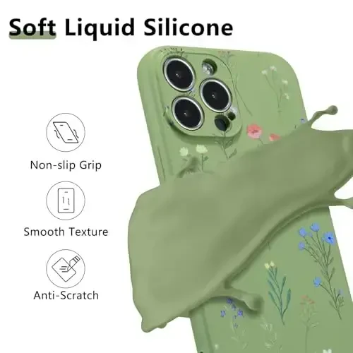 RALEAVO iPhone 15 Pro Max uchun gulli gʻilof, suyuq silikon qopqoq, gulli ромашка naqshli qizlar uchun yoqimli telefon qopqogʻi, iPhone 15 Pro Max (6,7