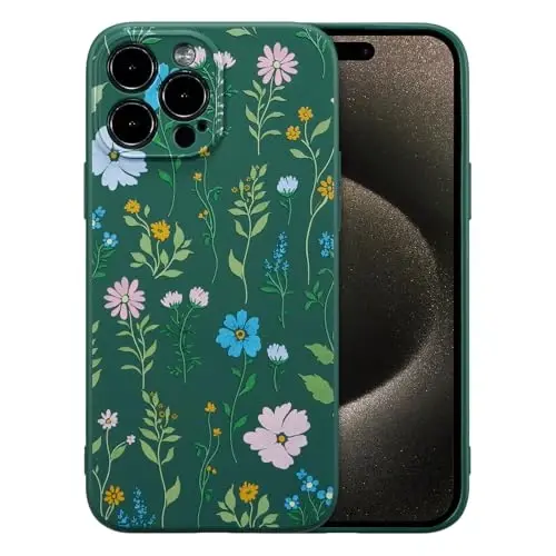 RALEAVO iPhone 15 Pro Max uchun gulli g'ilof, suyuq silikon qopqoq, qizlar va ayollar uchun gulli kosmos naqshli yoqimli telefon qopqog'i, iPhone 15 Pro Max 6.7