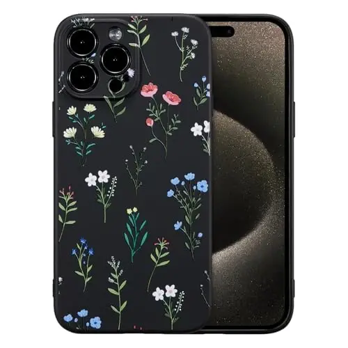 RALEAVO iPhone 15 Pro Max uchun gulli g‘ilof, suyuq silikonli qopqoq, gul ромаshka naqshli qizlar uchun yoqimli telefon qopqog‘i, iPhone 15 Pro Max (6.7