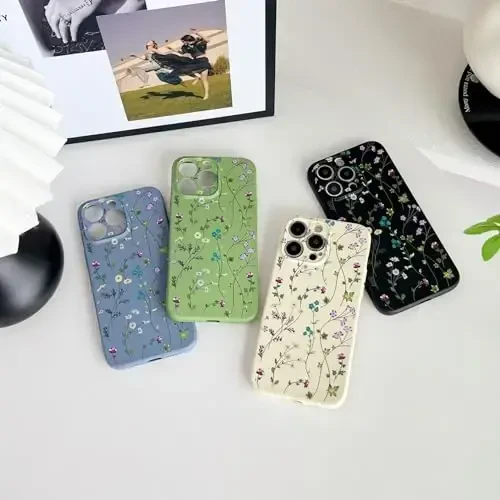 RALEAVO iPhone 15 Pro uchun gul naqshli g‘ilof, qizlar uchun suyuq silikon qopqoq, nozik yumshoq rezina himoya g‘ilofi iPhone 15 Pro (6.1