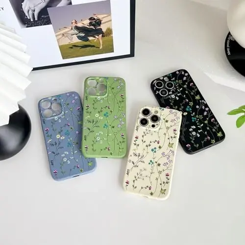 RALEAVO iPhone 15 Pro uchun gul naqshli g‘ilof, qizlar uchun suyuq silikon qopqoq, nozik yumshoq rezina himoya g‘ilofi iPhone 15 Pro (6.1