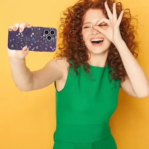 RALEAVO iPhone 15 Pro uchun gul naqshli g‘ilofi, suyuq silikon qopqoq, qizlar va ayollar uchun gul shoxchali yoqimli telefon qopqog‘i, iPhone 15 Pro (6.1