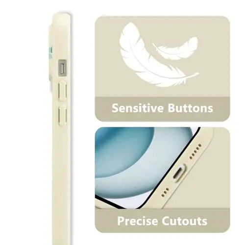 RALEAVO iPhone 15 uchun gulli g‘ilof, qizlar va ayollar uchun yoqimli gul shoxli naqshli suyuq silikon qopqoq, iPhone 15 uchun ingichka yumshoq rezina himoya telefon g‘ilofi (6,1