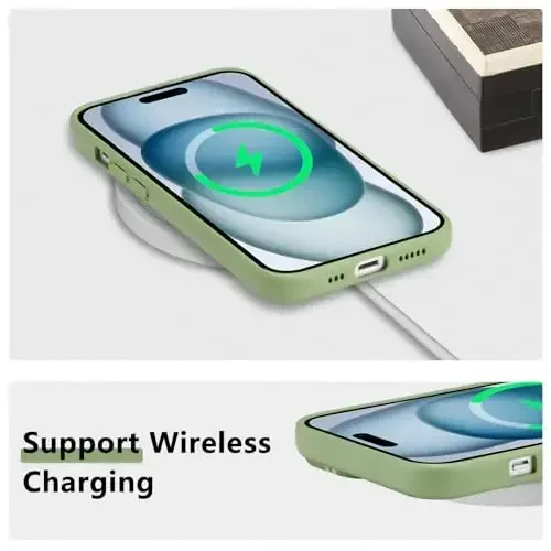 RALEAVO iPhone 15 учун гулли калъф, гул шохаси нақши билан суюқ силикон калъф, қизлар ва аёллар учун ёқимли калъф, iPhone 15 (6,1 дюйм) учун резинадан ясалган нозик ҳимояловчи телефон калъфи, яшил - 1