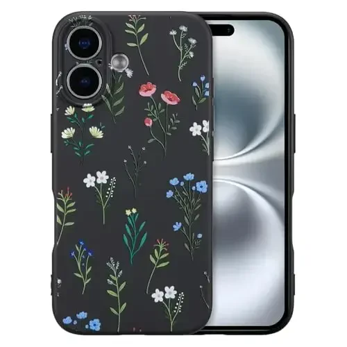 RALEAVO Floral Case for iPhone 16,Liquid Silicone Cover with Flower Daisies Pattern Cute Phone Cover for Girls Women Slim Soft Rubber Protective Phone Case for iPhone 16 (6.1
