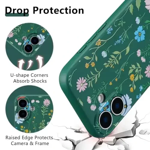 RALEAVO Floral Case for iPhone 16,Liquid Silicone Cover with Flower Cosmos Pattern Cute Phone Cover for Girls Women Slim Soft Rubber Protective Phone Case for iPhone 16 (6.1