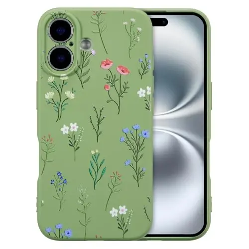 RALEAVO Floral Case for iPhone 16,Liquid Silicone Cover with Flower Daisies Pattern Cute Phone Cover for Girls Women Slim Soft Rubber Protective Phone Case for iPhone 16 (6.1