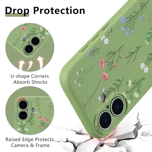 RALEAVO Floral Case for iPhone 16,Liquid Silicone Cover with Flower Daisies Pattern Cute Phone Cover for Girls Women Slim Soft Rubber Protective Phone Case for iPhone 16 (6.1