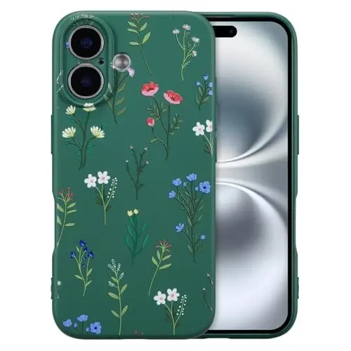 RALEAVO Floral Case for iPhone 16,Liquid Silicone Cover with Flower Daisies Pattern Cute Phone Cover for Girls Women Slim Soft Rubber Protective Phone Case for iPhone 16 (6.1