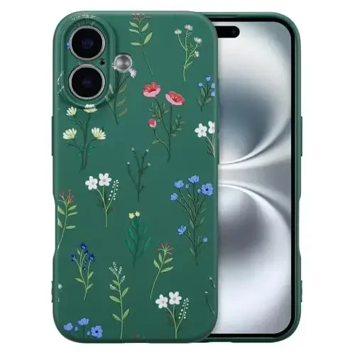 RALEAVO Floral Case for iPhone 16,Liquid Silicone Cover with Flower Daisies Pattern Cute Phone Cover for Girls Women Slim Soft Rubber Protective Phone Case for iPhone 16 (6.1