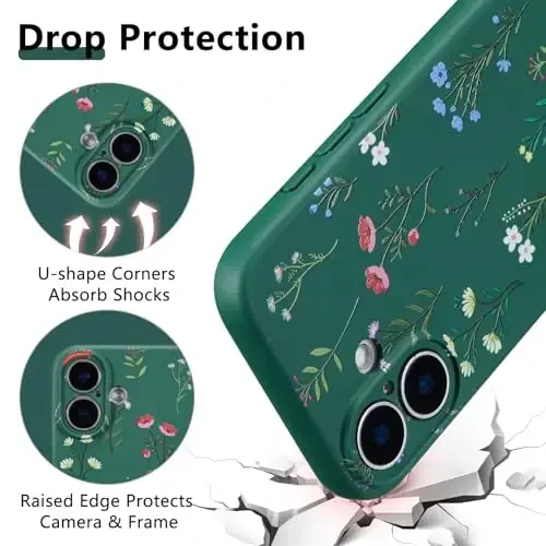 RALEAVO Floral Case for iPhone 16,Liquid Silicone Cover with Flower Daisies Pattern Cute Phone Cover for Girls Women Slim Soft Rubber Protective Phone Case for iPhone 16 (6.1