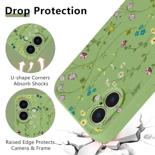 RALEAVO Floral Case for iPhone 16,Liquid Silicone Cover with Cute Flower Branch Pattern for Girls Women Slim Soft Rubber Protective Phone Case for iPhone 16 (6.1