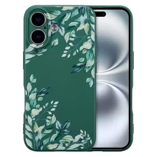 RALEAVO Case for iPhone 16,Liquid Silicone Cover with Cute Leaves Pattern Floral Phone Cover for Girls Women Slim Soft Rubber Protective Phone Case for iPhone 16 (6.1
