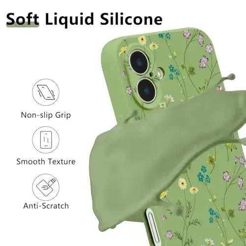 RALEAVO iPhone 16 Plus uchun gulli g'ilof, qizlar ayollar uchun chiroyli gul shoxli naqshli suyuq silikon qopqoq iPhone 16 Plus (6.7