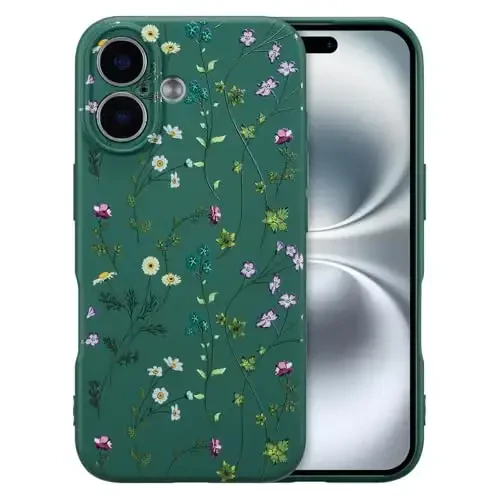 RALEAVO iPhone 16 Plus uchun gulli g‘ilof, qizlar ayollar uchun yoqimli gul shoxchali naqshli suyuq silikon qopqoq, iPhone 16 Plus uchun ingichka yumshoq rezina himoya telefon g‘ilofi (6,7