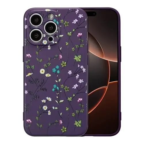 RALEAVO Floral Case for iPhone 16 Pro,Liquid Silicone Cover with Flower Branch Pattern Cute Phone Cover for Girls Women Slim Soft Rubber Protective Phone Case for iPhone 16 Pro (6.3