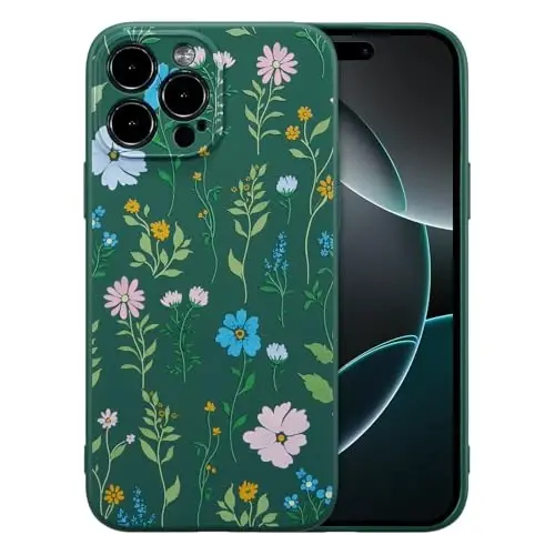 RALEAVO Floral Case for iPhone 16 Pro,Liquid Silicone Cover with Flower Cosmos Pattern Cute Phone Cover for Girls Women Slim Soft Rubber Protective Phone Case for iPhone 16 Pro (6.3