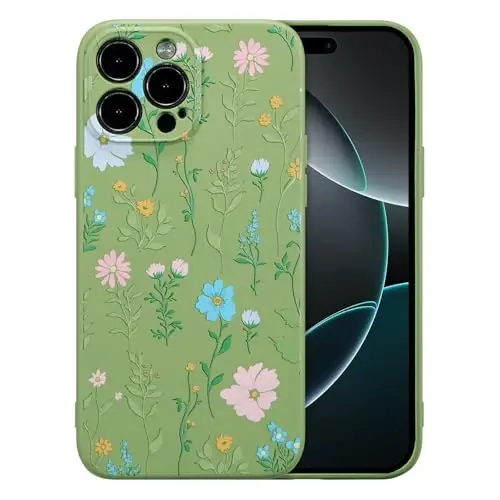RALEAVO Floral Case for iPhone 16 Pro,Liquid Silicone Cover with Flower Cosmos Pattern Cute Phone Cover for Girls Women Slim Soft Rubber Protective Phone Case for iPhone 16 Pro (6.3