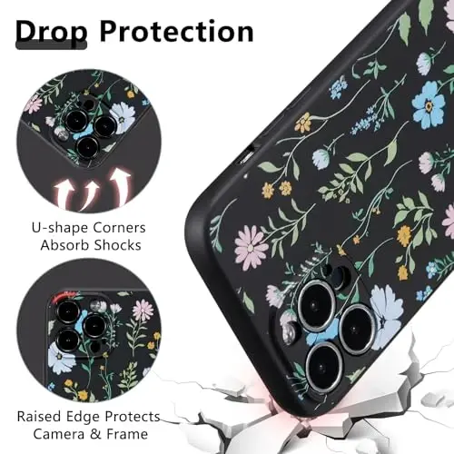RALEAVO Floral Case for iPhone 16 Pro,Liquid Silicone Cover with Flower Cosmos Pattern Cute Phone Cover for Girls Women Slim Soft Rubber Protective Phone Case for iPhone 16 Pro (6.3