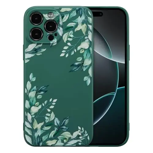 RALEAVO Case for iPhone 16 Pro,Liquid Silicone Cover with Cute Leaves Pattern Floral Phone Cover for Girls Women Slim Soft Rubber Protective Phone Case for iPhone 16 Pro (6.3