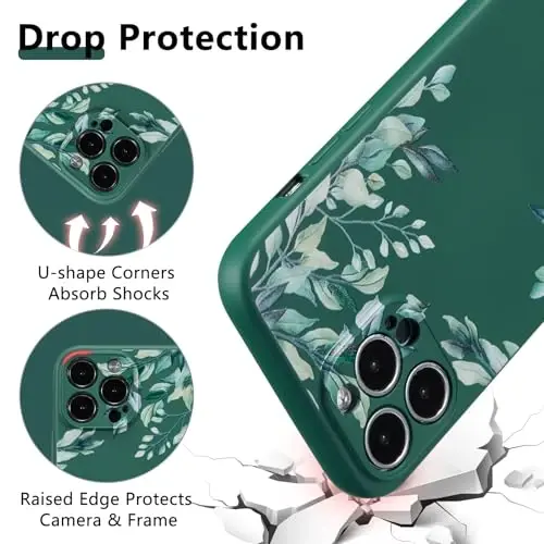 RALEAVO Case for iPhone 16 Pro,Liquid Silicone Cover with Cute Leaves Pattern Floral Phone Cover for Girls Women Slim Soft Rubber Protective Phone Case for iPhone 16 Pro (6.3