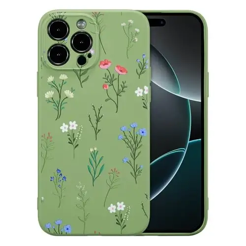 RALEAVO Floral Case for iPhone 16 Pro Max,Liquid Silicone Cover with Flower Daisies Pattern Cute Phone Cover for Girls Women Slim Soft Rubber Protective Phone Case for iPhone 16 Pro Max (6.9