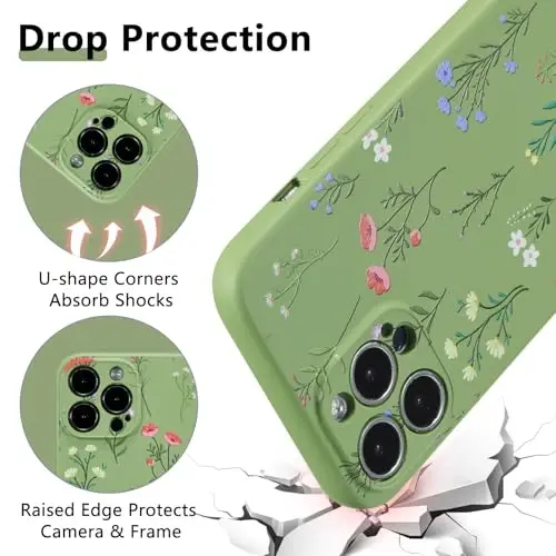 RALEAVO Floral Case for iPhone 16 Pro Max,Liquid Silicone Cover with Flower Daisies Pattern Cute Phone Cover for Girls Women Slim Soft Rubber Protective Phone Case for iPhone 16 Pro Max (6.9