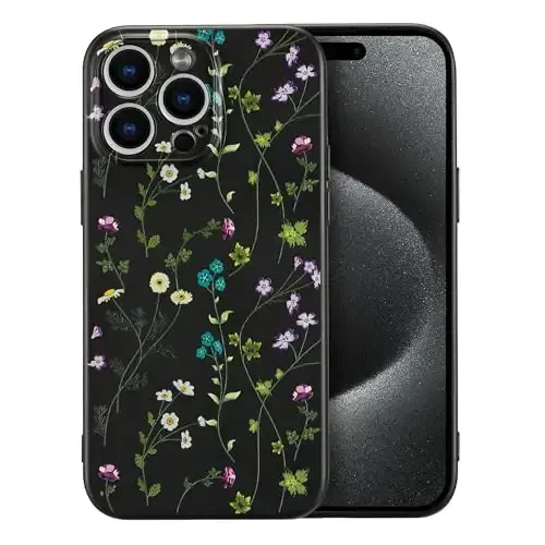 RALEAVO Floral Case for iPhone 16 Pro Max,Liquid Silicone Cover with Cute Flower Branch Pattern for Girls Women Slim Soft Rubber Protective Phone Case for iPhone 16 Pro Max (6.9
