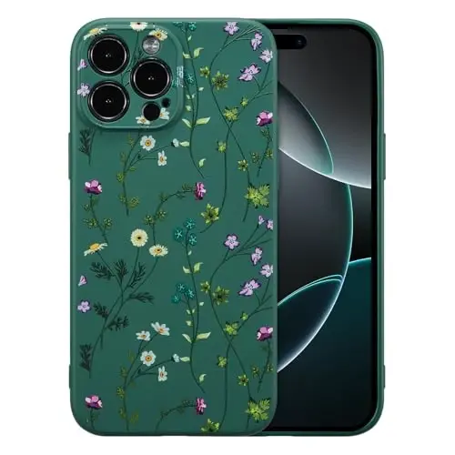 RALEAVO Floral Case for iPhone 16 Pro Max,Liquid Silicone Cover with Cute Flower Branch Pattern for Girls Women Slim Soft Rubber Protective Phone Case for iPhone 16 Pro Max 6.9