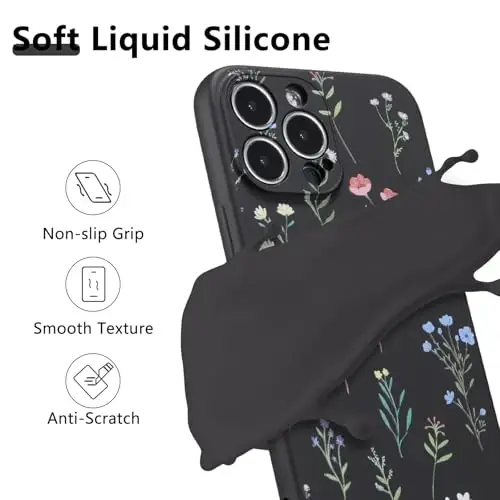 RALEAVO Floral Case for iPhone 16 Pro Max,Liquid Silicone Cover with Flower Daisies Pattern Cute Phone Cover for Girls Women Slim Soft Rubber Protective Phone Case for iPhone 16 Pro Max (6.9