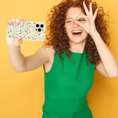 RALEAVO iPhone 16 Pro Max uchun gul naqshli g'ilof, qizlar va ayollar uchun chiroyli gul shoxli suyuq silikon qopqoq, iPhone 16 Pro Max uchun yupqa yumshoq rezina himoya telefon g'ilofi (6,9