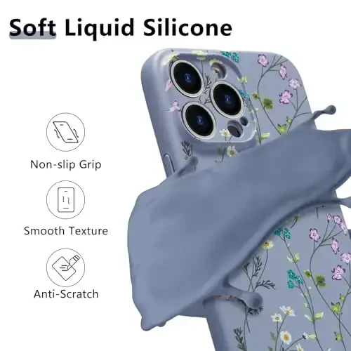 RALEAVO iPhone 16 Pro uchun floral g‘ilof, qizlar ayollar uchun yoqimli gul novdasi naqshli suyuq silikon qopqoq, iPhone 16 Pro (6.3