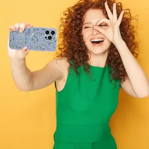 RALEAVO iPhone 16 Pro uchun floral g‘ilof, qizlar ayollar uchun yoqimli gul novdasi naqshli suyuq silikon qopqoq, iPhone 16 Pro (6.3